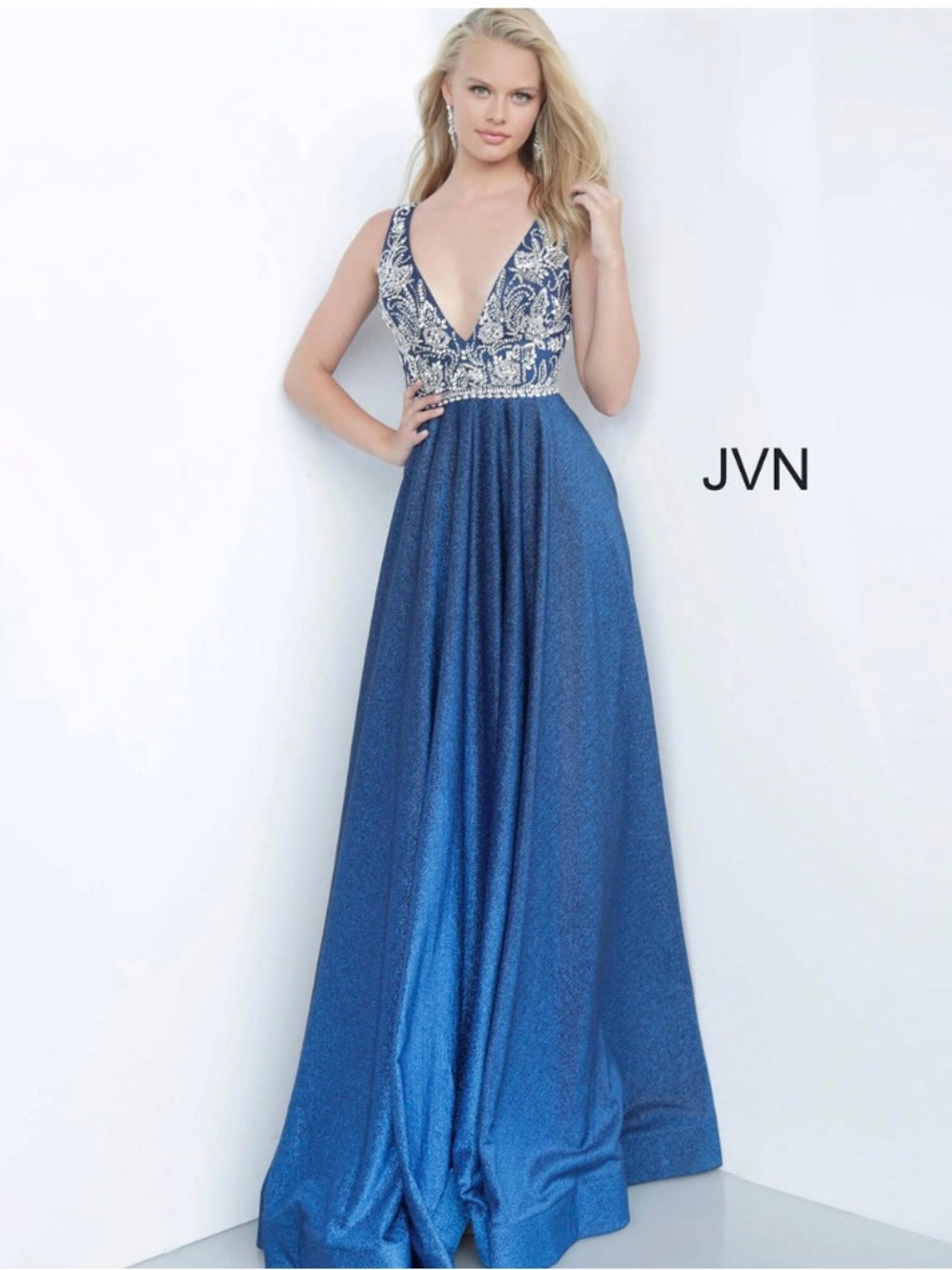 JVN Royal Blue Embellished A-Line Prom Gown Size 6